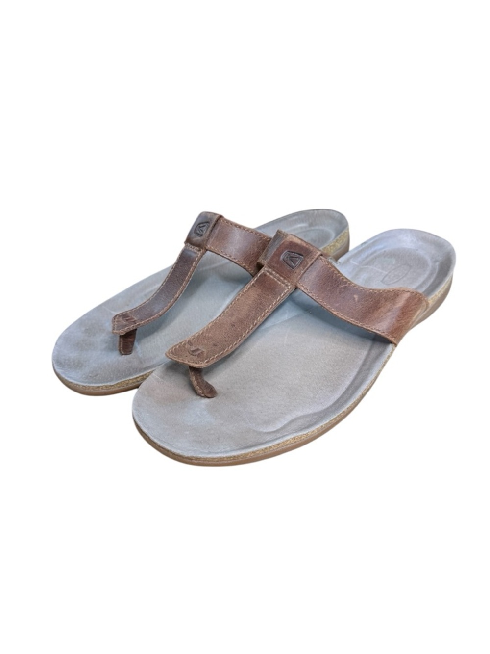 Keen Cush Ana Cortez Women's Brown Leather Toe-Post Sandals Gray Footbed Sz 8
